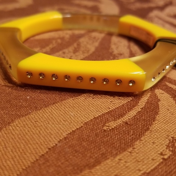 Kate Spade Yellow Striped Hexagon Shaped Bangle Embellished With Studs - Picture 7 of 8